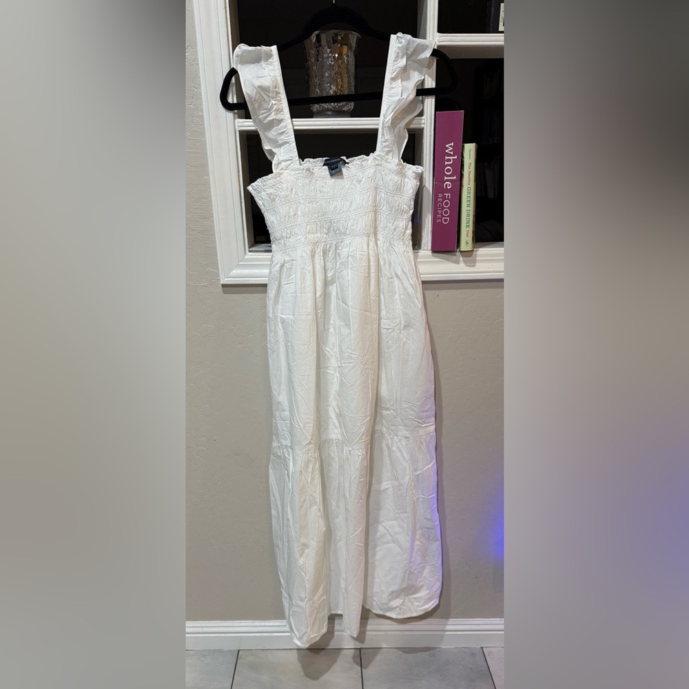 French Connection Linen White Smocked Midi Dress Size 4 NWT